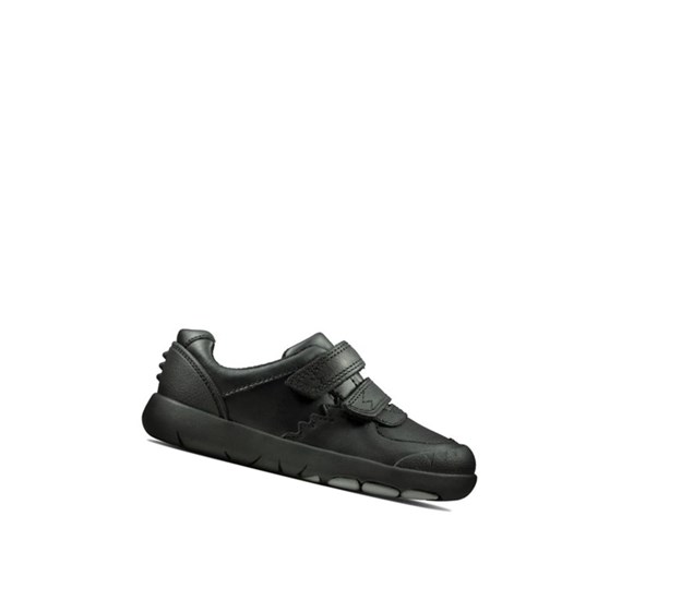 Chaussures D'école Clarks Rex Pace Cuir Garcon Noir | WATN19034