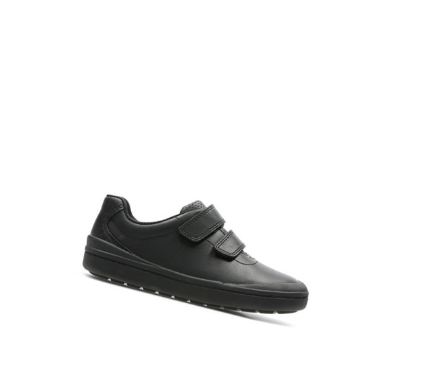 Chaussures D'école Clarks Rock Play Cuir Garcon Noir | RUPG94316