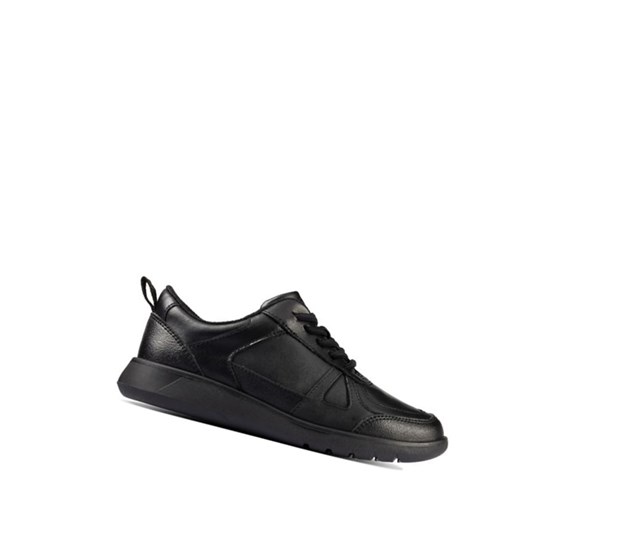 Chaussures D'école Clarks Scape Piste Cuir Fille Noir | VHNG80546