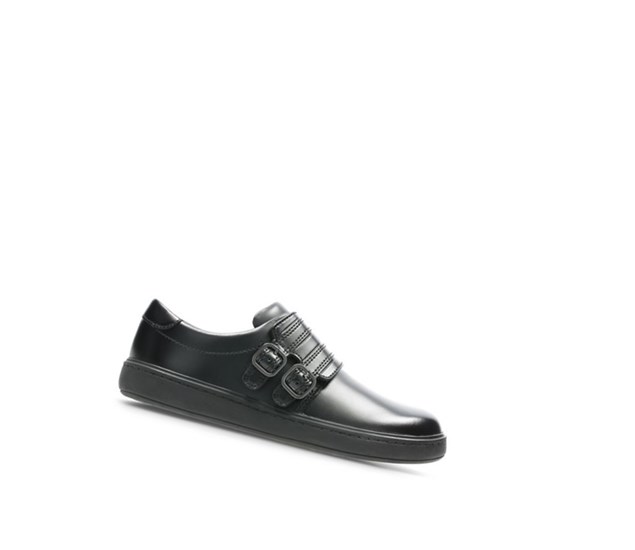 Chaussures D'école Clarks Strada Stride Cuir Fille Noir | CEQN04167